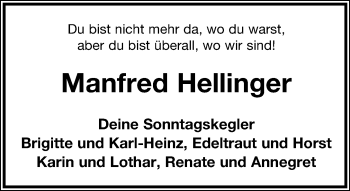 Anzeige  Manfred Hellinger  Lippische Landes-Zeitung
