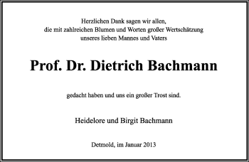 Anzeige  Dietrich Bachmann  Lippische Landes-Zeitung