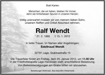 Anzeige  Ralf Wendt  Lippische Landes-Zeitung