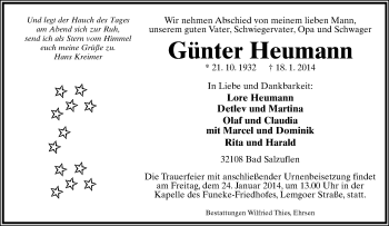 Anzeige  Günter Heumann  Lippische Landes-Zeitung