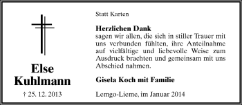 Anzeige  Else Kuhlmann  Lippische Landes-Zeitung