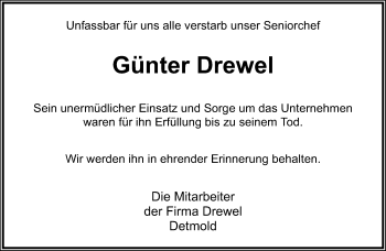 Anzeige  Günter Drewel  Lippische Landes-Zeitung