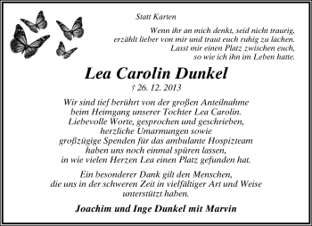 Anzeige  Lea Carolin Dunkel  Lippische Landes-Zeitung