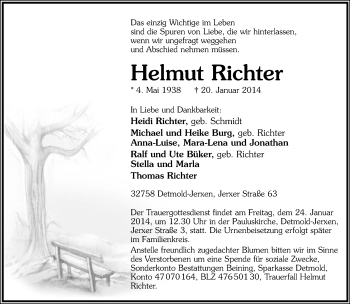 Anzeige  Helmut Richter  Lippische Landes-Zeitung