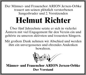 Anzeige  Helmut Richter  Lippische Landes-Zeitung
