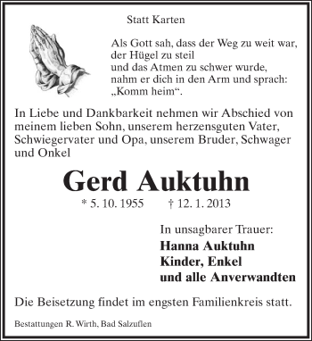 Anzeige  Gerd Auktuhn  Lippische Landes-Zeitung