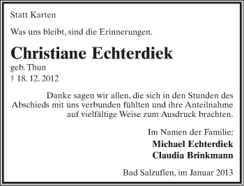 Anzeige  Christiane Echterdiek  Lippische Landes-Zeitung