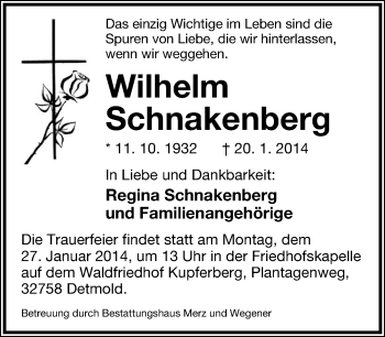 Anzeige  Wilhelm Schnakenberg  Lippische Landes-Zeitung