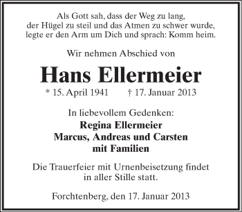 Anzeige  Hans Ellermeier  Lippische Landes-Zeitung