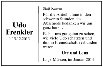 Anzeige  Udo Frenkler  Lippische Landes-Zeitung