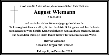 Anzeige  August Wiemann  Lippische Landes-Zeitung