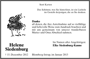 Anzeige  Helene Siedenburg  Lippische Landes-Zeitung