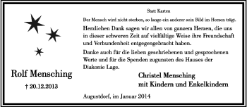 Anzeige  Rolf Mensching  Lippische Landes-Zeitung