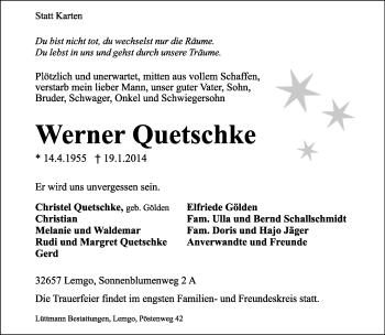 Anzeige  Werner Quetschke  Lippische Landes-Zeitung