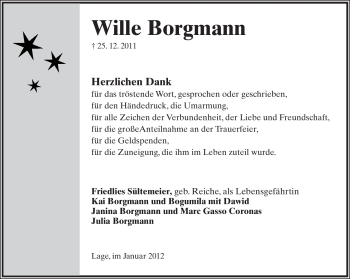 Anzeige  Wille Borgmann  Lippische Landes-Zeitung