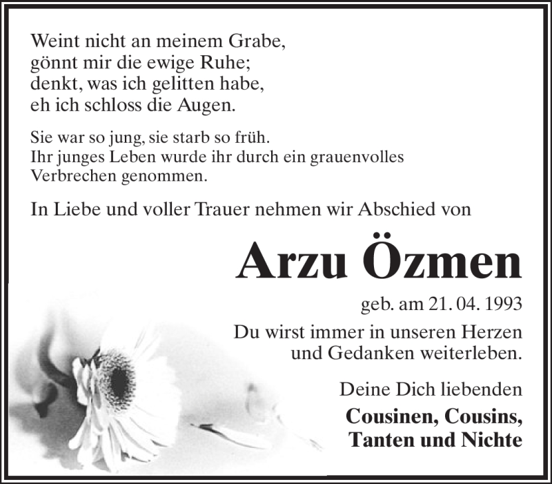  Traueranzeige für Arzu Özmen vom 21.01.2012 aus Lippische Landes-Zeitung