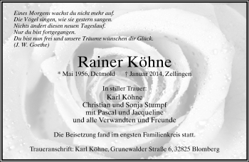 Anzeige  Rainer Köhne  Lippische Landes-Zeitung