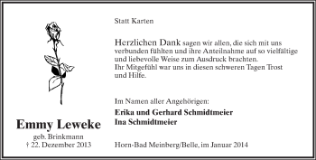 Anzeige  Emmy Leweke  Lippische Landes-Zeitung