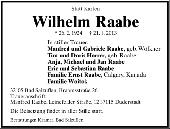 Anzeige  Wilhelm Raabe  Lippische Landes-Zeitung