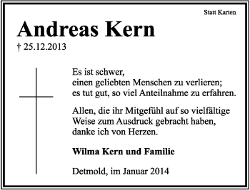 Anzeige  Andreas Kern  Lippische Landes-Zeitung