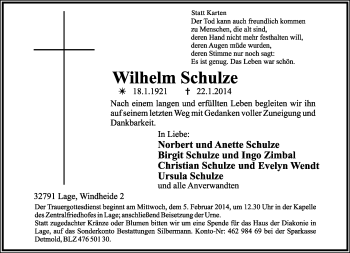 Anzeige  Wilhelm Schulze  Lippische Landes-Zeitung