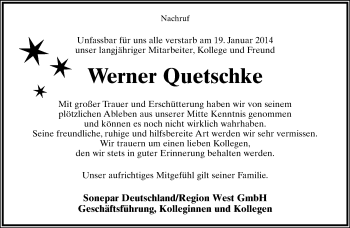 Anzeige  Werner Quetschke  Lippische Landes-Zeitung
