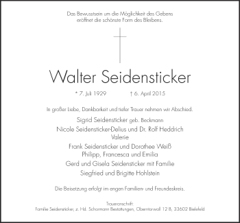 Anzeige  Walter Seidensticker  Lippische Landes-Zeitung