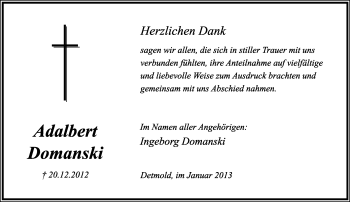 Anzeige  Adalbert Domanski  Lippische Landes-Zeitung
