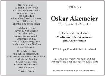 Anzeige  Oskar Akemeier  Lippische Landes-Zeitung