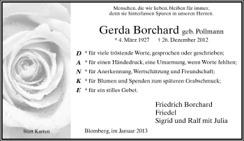 Anzeige  Gerda Borchard  Lippische Landes-Zeitung