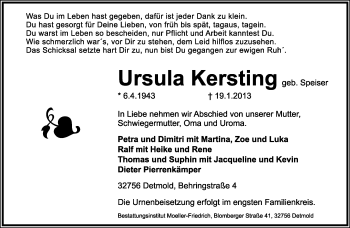 Anzeige  Ursula Kersting  Lippische Landes-Zeitung