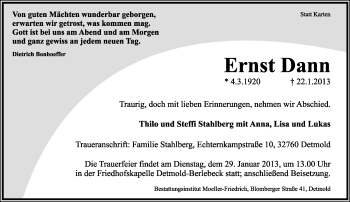 Anzeige  Ernst Dann  Lippische Landes-Zeitung