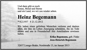 Anzeige  Heinz Begemann  Lippische Landes-Zeitung