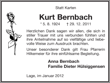 Anzeige  Kurt Bernbach  Lippische Landes-Zeitung