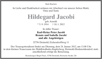 Anzeige  Hildegard Jacobi  Lippische Landes-Zeitung