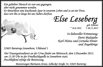 Anzeige  Else Leseberg  Lippische Landes-Zeitung