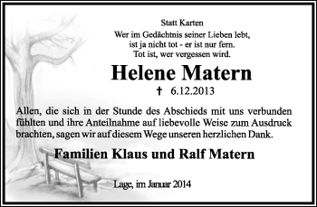 Anzeige  Helene Matern  Lippische Landes-Zeitung