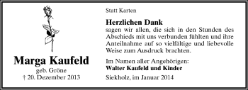 Anzeige  Marga Kaufeld  Lippische Landes-Zeitung