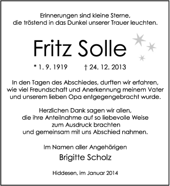 Anzeige  Fritz Solle  Lippische Landes-Zeitung