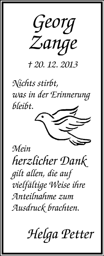 Anzeige  Georg Zange  Lippische Landes-Zeitung