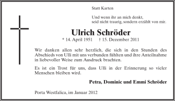 Anzeige  Ulrich Schröder  Lippische Landes-Zeitung