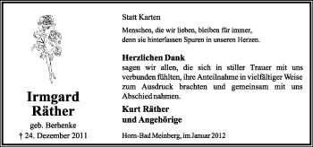 Anzeige  Irmgard Räther  Lippische Landes-Zeitung