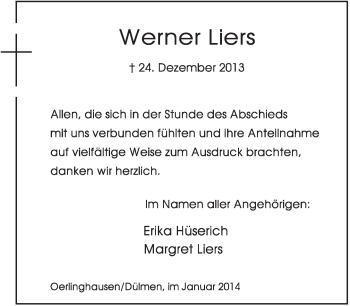 Anzeige  Werner Liers  Lippische Landes-Zeitung