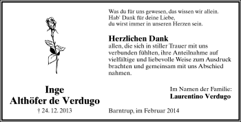 Anzeige  Inge Althöfer De Verdugo  Lippische Landes-Zeitung