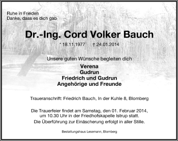 Anzeige  Volker Bauch  Lippische Landes-Zeitung