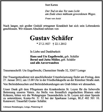 Anzeige  Gustav Schäfer  Lippische Landes-Zeitung