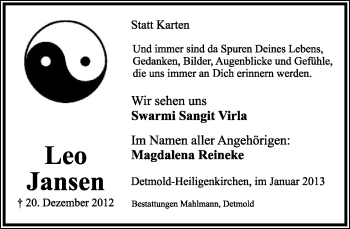 Anzeige  Leo Jansen  Lippische Landes-Zeitung
