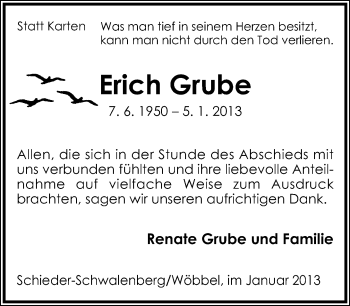 Anzeige  Erich Grube  Lippische Landes-Zeitung