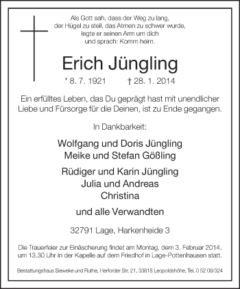Anzeige  Erich Jüngling  Lippische Landes-Zeitung