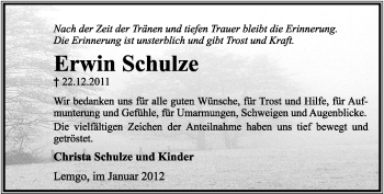 Anzeige  Erwin Schulze  Lippische Landes-Zeitung